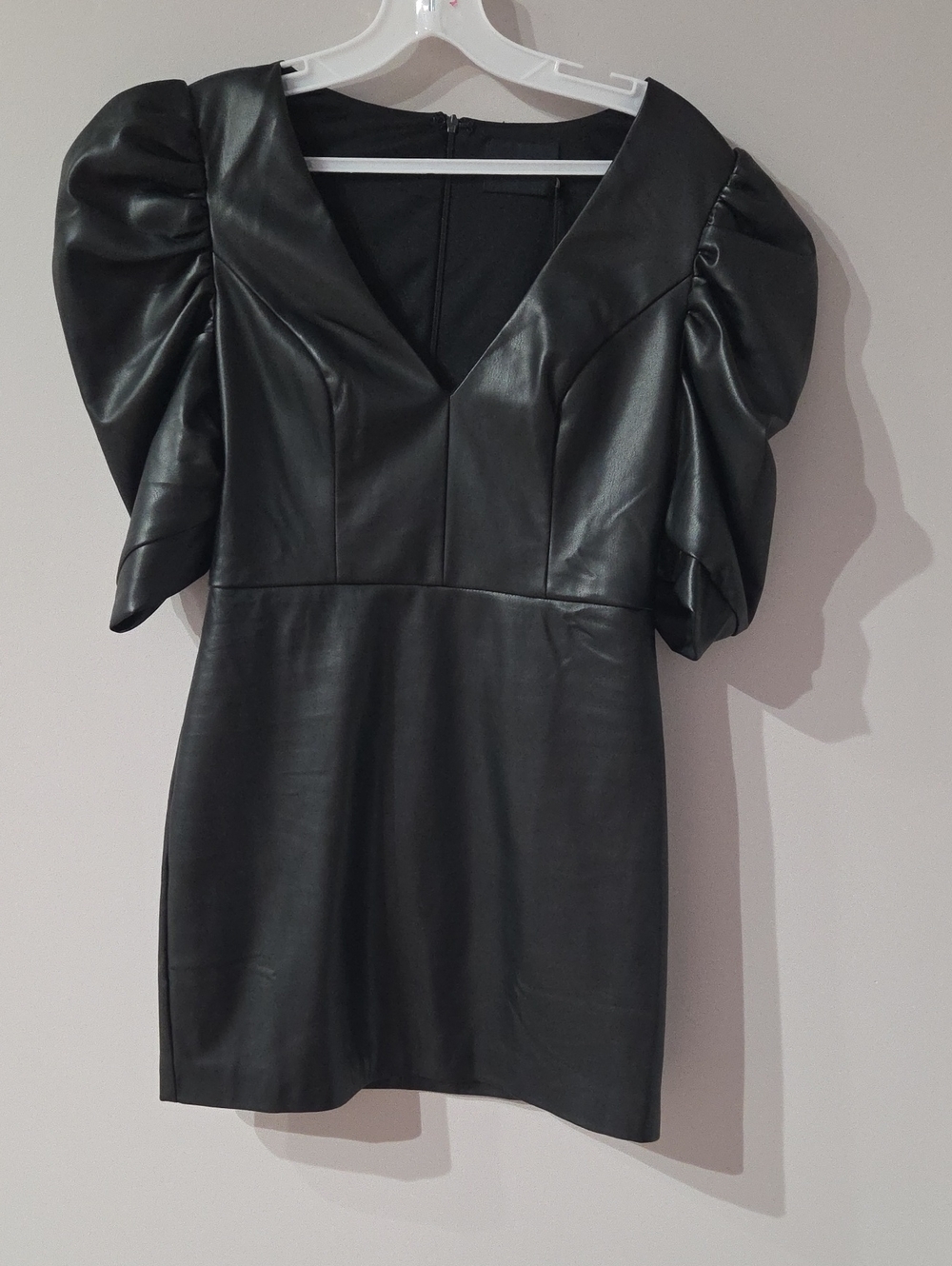 DO+BE Black Faux Leather Puff Sleeve Mini Dress